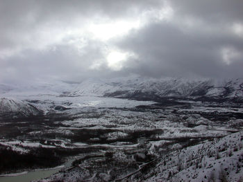Scenic view of snowcapped mountains against sky