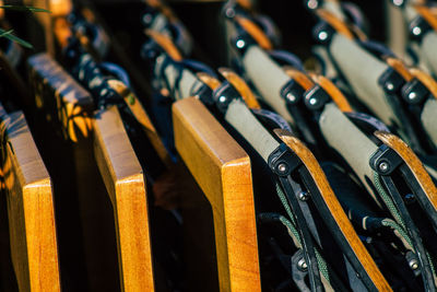 Close-up of wooden chairs