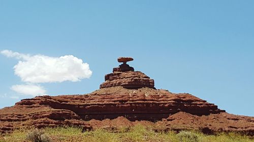 Low angle view of mountain against blue sky