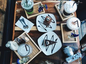 High angle view of painting on table