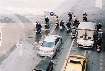 High angle view of traffic on road in city