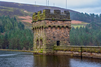 View of castle on riverbank