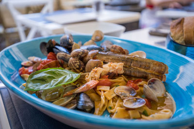 Close-up of seafood in plate on table