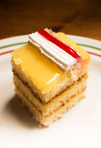 Close-up of cake in plate on table