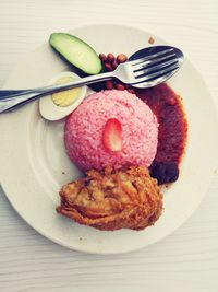 High angle view of breakfast in plate on table