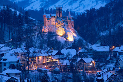 Illuminated buildings in city at night