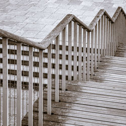 Wooden fence by building