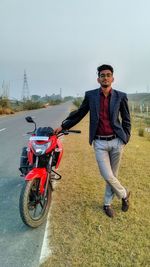 Portrait of young man cycling on bicycle