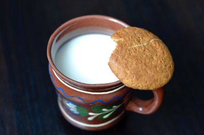 High angle view of cookies on table