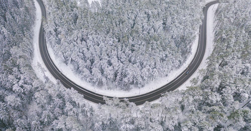 High angle view of snow covered landscape