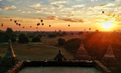 Scenic view of temple against sky during sunset