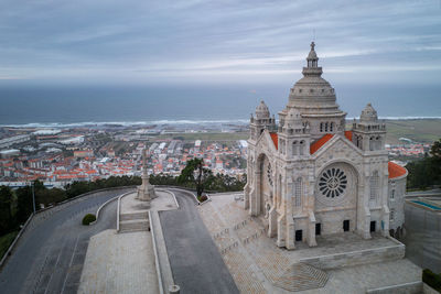 Santa luzia church sanctuary drone aerial view in viana do castelo, portugal