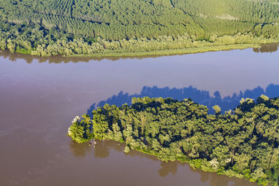 Aerial view of the danube river and its floodplain in serbia and croatia