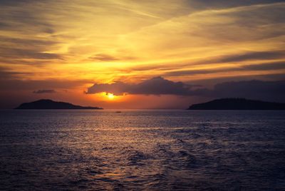 Scenic view of sea against sky during sunset