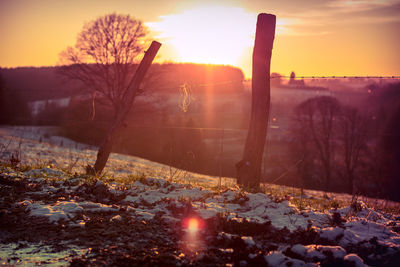 Scenic view of field against sky during sunset