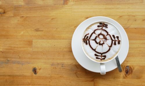 High angle view of coffee on table