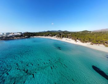 Scenic view of sea against clear blue sky