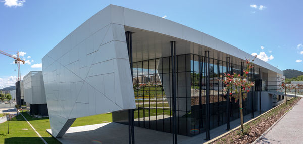 Built structure against clear blue sky in city