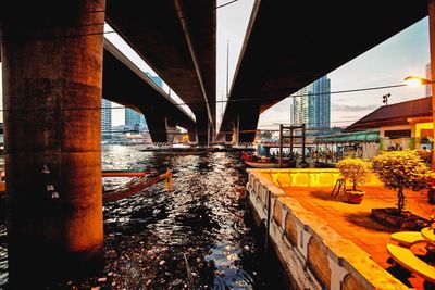 View of bridge over river in city