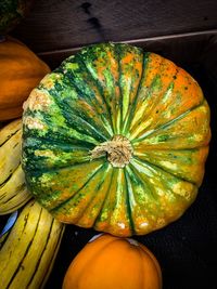 High angle view of pumpkin on table