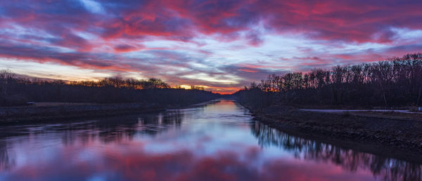 Scenic view of lake against sky at sunset