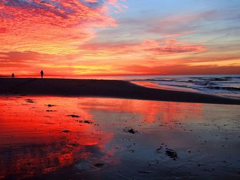 Scenic view of beach against sky during sunset