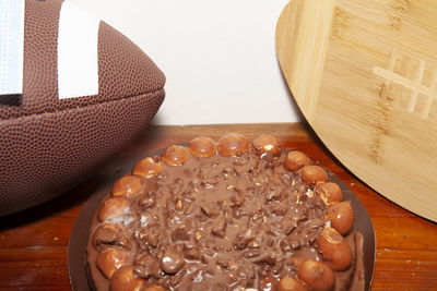 High angle view of balls in bowl on table