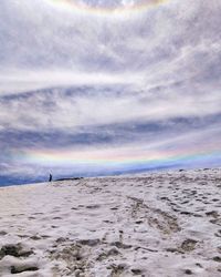 Scenic view of beach against sky during sunset