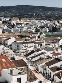 High angle view of townscape against sky