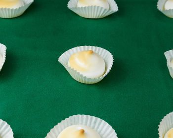 High angle view of cupcakes on table