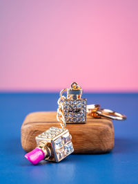 Close-up of dices on table