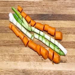 High angle view of vegetables on cutting board