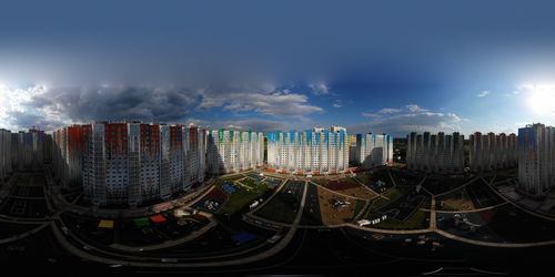High angle view of buildings in city