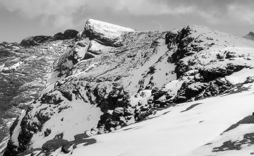 Scenic view of snow covered mountain against sky