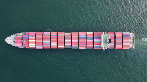 High angle view of pink floating on sea