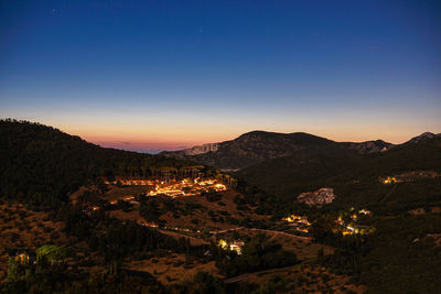 High angle view of townscape against sky during sunset