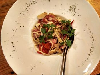 High angle view of meal served in bowl