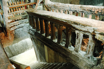 High angle view of staircase in old building