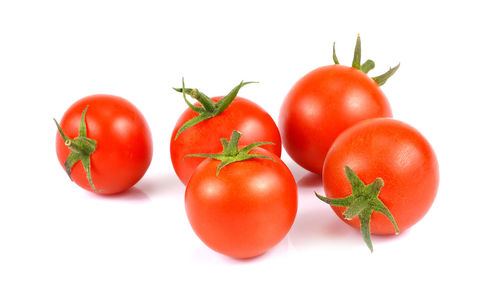 Close-up of tomatoes against white background