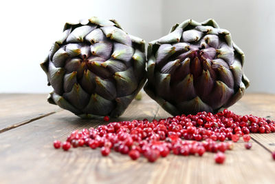 Artichokes on table