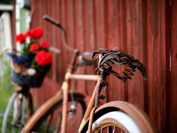 Close-up of bicycle on metal