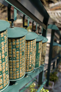 Close-up of clothes hanging in market for sale