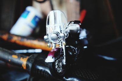 Close-up of toy motorcycle