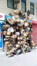 Stack of firewood for sale at market