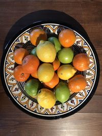 High angle view of fruits in bowl on table