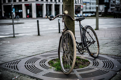 Bicycle parked on street