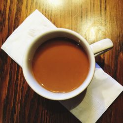 High angle view of tea cup on table