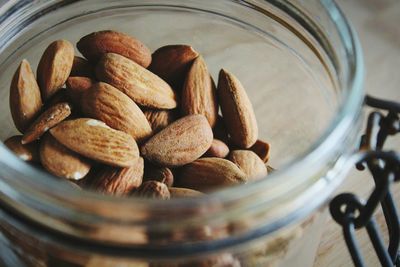 Close-up of almonds in jar