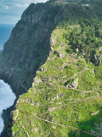 High angle view of sea and mountains