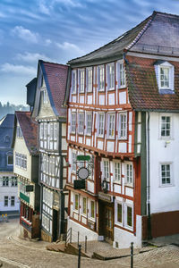 Street in marburg with half-timbered houses, germany